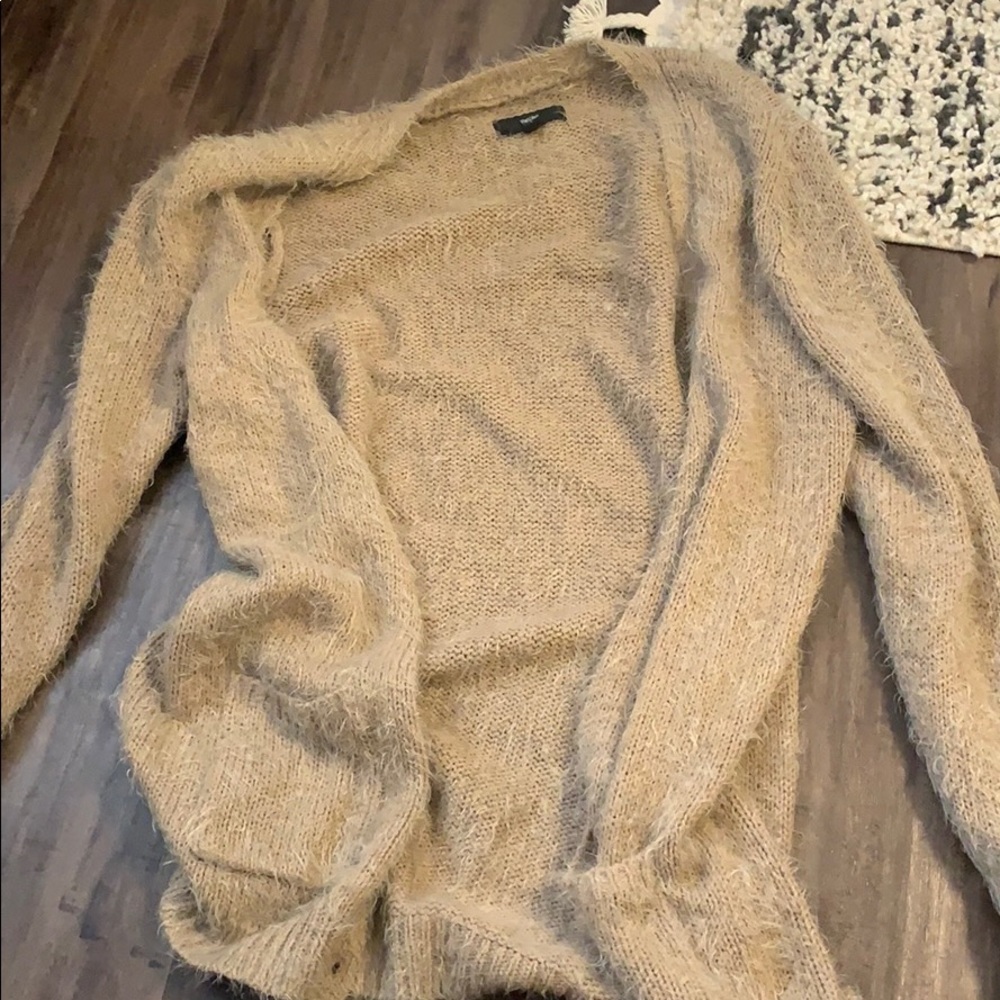 fuzzy tan cardigan